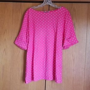 Karen Scott, 2x, pink with whit polka dots top